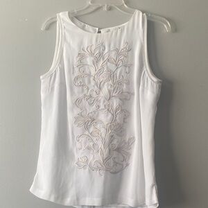 White House Black Market Embroidered White Sleeveless Top Size S